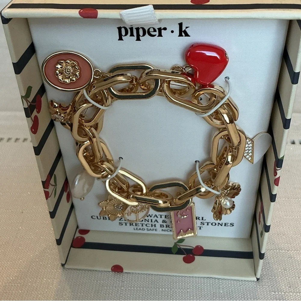 Piper K Gold Tone Stretch Charm Bracelet - Picture 2 of 3